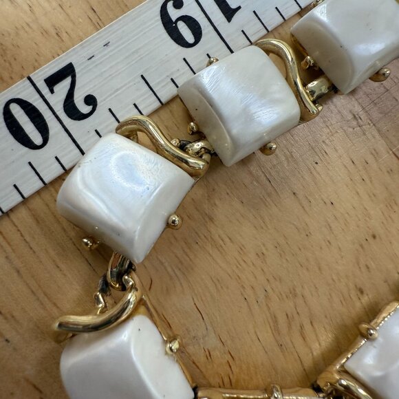 Vintage Coro Gold-Tone Link Necklace With White Thermoset Square Tiles Mid-Centu - Picture 11 of 16